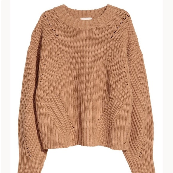 H&M | Tan Crew Neck Open Knit Sweater Small NWT - Picture 1 of 8